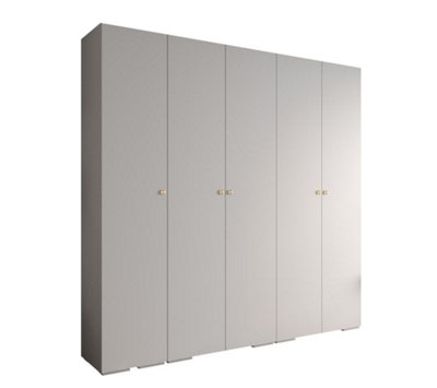 Elegant Inova II Hinged Door Wardrobe H2370mm W2500mm D470mm - Versatile White Finish with Gold Round Metal Handles