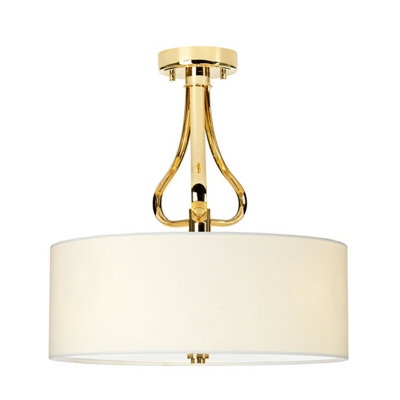 Elegant IP44 3 Bulb Semi Flush Light with White Shade and French Gold Finish