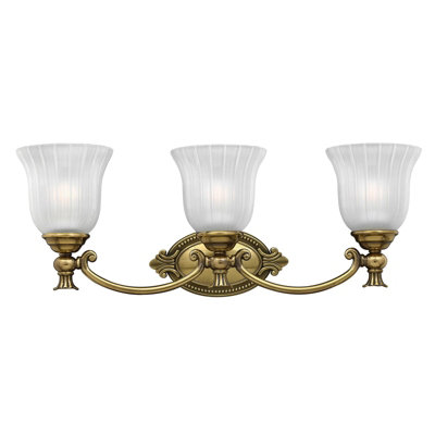 Elegant IP44 3 Bulb Wall Light with Rubbed Glass in Burnished Brass Finish