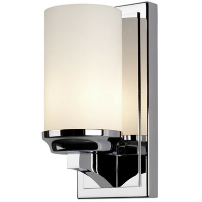 Elegant IP44 Small Wall Light with White Opal Glass and Polished Chrome Finish