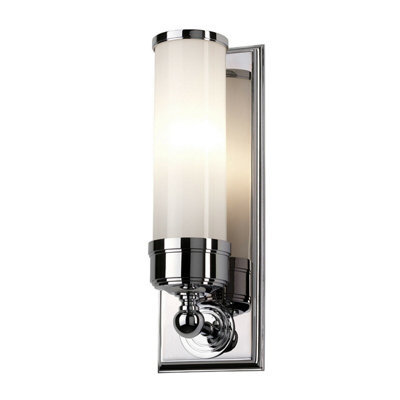 Elegant IP44 Wall Light with Ribbed Opaque Glass Shade and Polished Chrome Finish