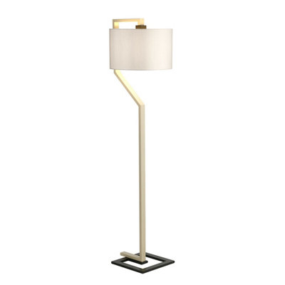 Elegant Ivory Shade Floor Lamp with Cream and Dark Grey Base - LED Compatible E27 60W