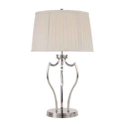 Elegant Ivory Shade Table Lamp with Polished Nickel Finish and LED Bulb