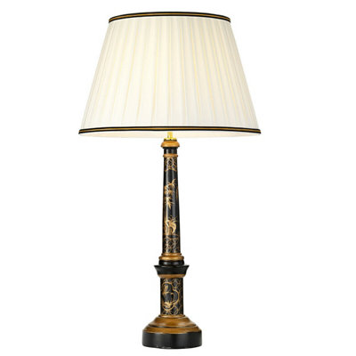 Elegant Ivory Table Lamp with Black and Gold Shade - LED E27 Bulb Compatible