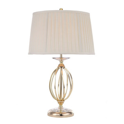 Elegant Ivory Table Lamp with Cut Glass Droplets and Polished Brass Base