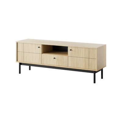 Elegant Japandi TV Cabinet H570mm W1530mm D390mm in Oak Linea - Scandinavian-Inspired Media Centre