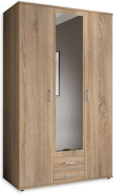 Elegant KARL 3-Door Hinged Wardrobe with Mirror W1200mm H1960mm D535mm - Oak Sonoma, Spacious Storage, Modern Design