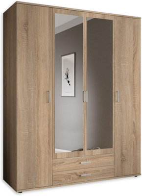 Elegant KARL 4-Door Wardrobe with Mirror W1592mm H1960mm D535mm - Oak Sonoma, Spacious Storage, Modern Design