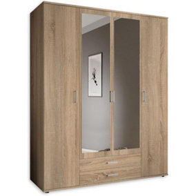 Elegant KARL 4-Door Wardrobe with Mirror W1592mm H1960mm D535mm - Oak Sonoma, Spacious Storage, Modern Design