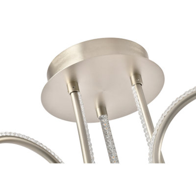 Elegant LED Ceiling Lamp Fitting in Brushed Silver with Crystal Effect Acrylic