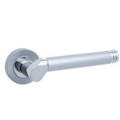Elegant Lever on Rose Door Handle in Polished Chrome and Satin Chrome Finish - Interior Handle