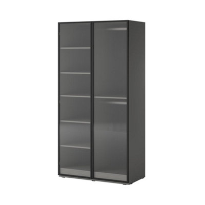 Elegant Lund Hinged Door Wardrobe Flutes H2000mm W1010mm D510mm in Sophisticated Grey - Timeless Storage Solution