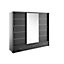 Elegant Lux Wardrobe with Shelves, LED & Mirror in Black - Spacious Storage (H2150mm W2500mm D630mm)