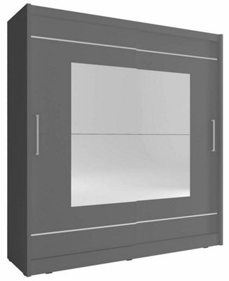 Elegant Maja IX Sliding Door Wardrobe H2140mm W2000mm D620mm in Grey - Contemporary Storage with Expansive Mirror