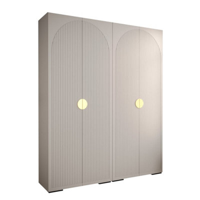 Elegant Manhattan I Hinged Door Wardrobe W2000mm H2370mm D470mm - Pristine White, Gold Handles, Customisable Storage