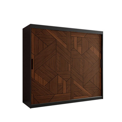 Elegant Marsylia I Sliding Door Wardrobe W2000mm H2000mm D620mm - Black & Dark Walnut, Fully Geometric Design, Extensive Storage