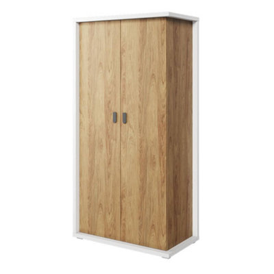 Elegant Massi Hinged Wardrobe in Natural Hickory & Alpine White - 1000mm x 2000mm x 550mm with Ample Storage