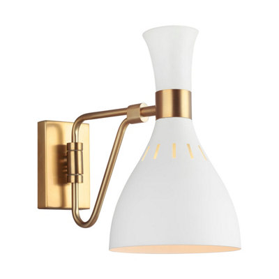 Elegant Matte White and Burnished Brass Wall Light Sconce with E27 LED Bulb