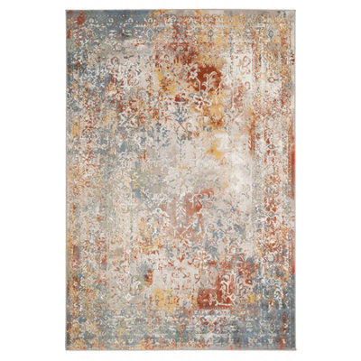 Elegant Meadow Green Multicoloured Distressed Rug 120x170cm