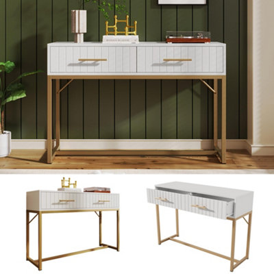 Elegant Modern Desk, 2 Drawers, Gold Legs, 100cm x 45cm