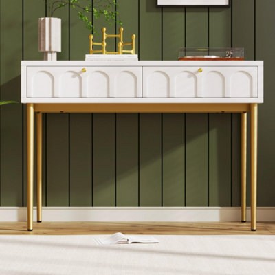 Elegant Modern Desk, 2 Drawers, Gold Legs, 100cm x 45cm