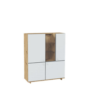 Elegant Modico Display Cabinet with Shelves - Oak Artisan & Alpine White (H)1360mm x (W)1100mm x (D)400mm, Timeless Showcase