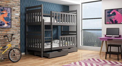Elegant Monika Bunk Bed with Storage in Graphite (W1980mm x H1710mm x D980mm) - Perfect for Kids