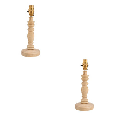 Elegant Natural Ash Table Lamp Base Set - 2 Pack with Brass Plate and LED Compatibility