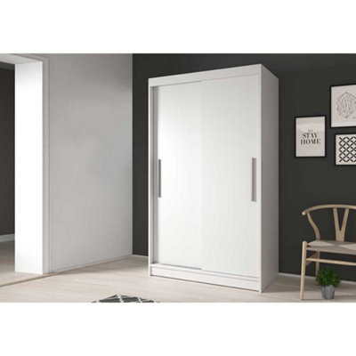 Elegant Neomi 4 White Sliding Door Wardrobe W1200mm H2000mm D610mm with Six Compartments