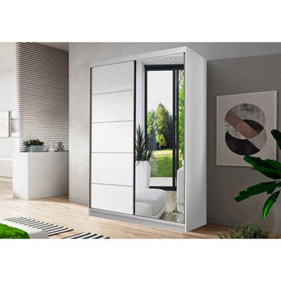 Elegant Neomi 5 White Sliding Door Wardrobe W1200mm H2000mm D610mm with Mirrored Doors