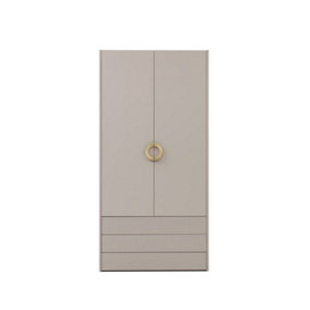 Elegant Nubo Hinged Door Wardrobe H2050mm W1000mm D600mm with Drawers and Hanging Rail in Cashmere & Gold