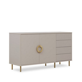 Elegant Nubo Sideboard Cabinet H820mm W1500mm D450mm with Hinged Doors and Drawers in Cashmere & Gold