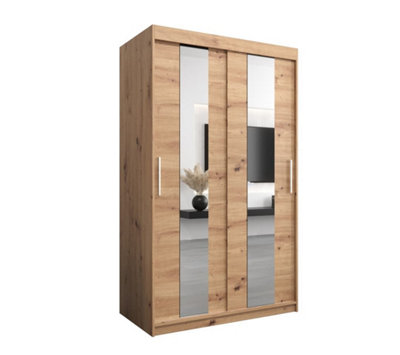 Elegant Oak Artisan Pole Sliding Door Wardrobe W1200mm H2000mm D620mm Mirrored Classic Storage Solution