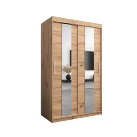 Elegant Oak Artisan Pole Sliding Door Wardrobe W1200mm H2000mm D620mm Mirrored Classic Storage Solution
