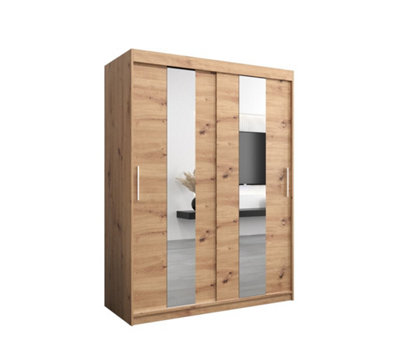 Elegant Oak Artisan Pole Sliding Door Wardrobe W1500mm H2000mm D620mm Mirrored Classic Storage Solution