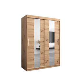 Elegant Oak Artisan Pole Sliding Door Wardrobe W1500mm H2000mm D620mm Mirrored Classic Storage Solution