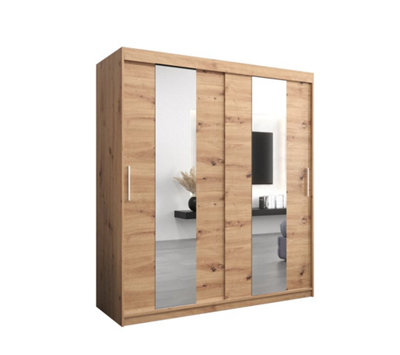 Elegant Oak Artisan Pole Sliding Door Wardrobe W1800mm H2000mm D620mm Mirrored Classic Storage Solution