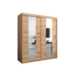 Elegant Oak Artisan Pole Sliding Door Wardrobe W1800mm H2000mm D620mm Mirrored Classic Storage Solution