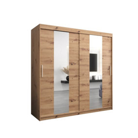 Elegant Oak Artisan Pole Sliding Door Wardrobe W2000mm H2000mm D620mm Mirrored Classic Storage Solution