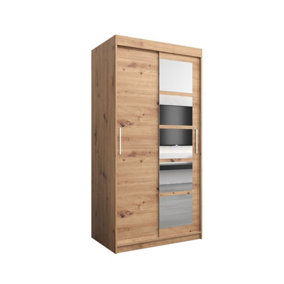 Elegant Oak Artisan Roma I Sliding Door Wardrobe W1000mm H2000mm D620mm Mirrored Classic Storage Solution