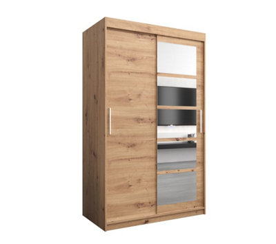 Elegant Oak Artisan Roma I Sliding Door Wardrobe W1200mm H2000mm D620mm Mirrored Vertical Handles Classic Storage Solution