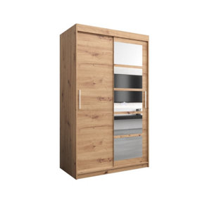 Elegant Oak Artisan Roma I Sliding Door Wardrobe W1200mm H2000mm D620mm Mirrored Vertical Handles Classic Storage Solution