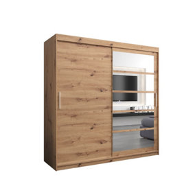 Elegant Oak Artisan Roma I Sliding Door Wardrobe W2000mm H2000mm D620mm Mirrored Vertical Handles Classic Storage Solution