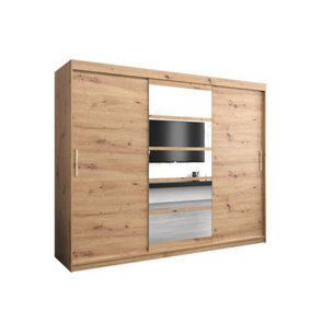Elegant Oak Artisan Roma I Sliding Door Wardrobe W2500mm H2000mm D620mm Mirrored Classic Storage Solution