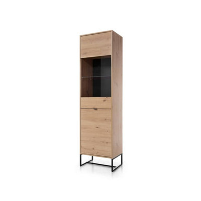 Elegant Oak Artisan Tall Display Cabinet W530mm H1970mm D390mm - Versatile Storage for Modern Living Spaces