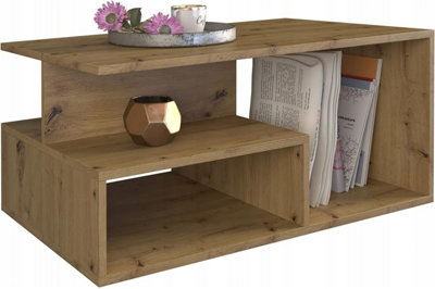 Elegant Oak Wooden Coffee Table With Storage, Minimalist Design, and Multi-Tiered Modern Features Coffee Tables For Living Room