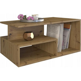 Elegant Oak Wooden Coffee Table With Storage, Minimalist Design, and Multi-Tiered Modern Features Coffee Tables For Living Room