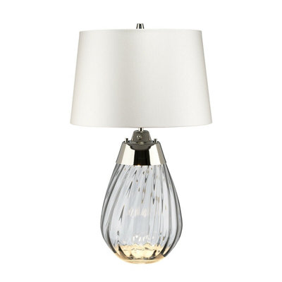Elegant Off White Table Lamp with Smoke Tinted Glass Shade and LED Bulb