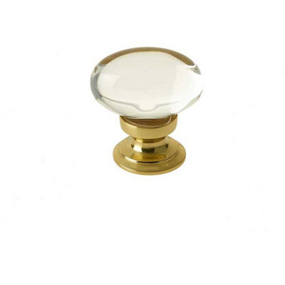 Elegant Oval Glass Cupboard Knob in Polished Brass Finish - 41x26mm - Kitchen Cabinet Knob