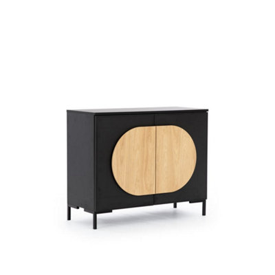 Elegant Ovalo Sideboard Cabinet H830mm W1000mm D440mm with Hinged Doors and Black Metal Legs